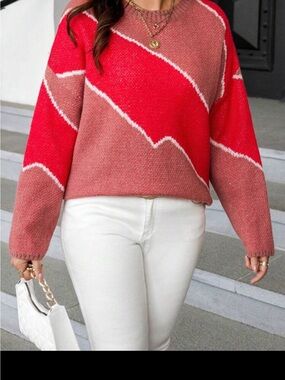Women's Red-Pink Chevron Knit Sweater